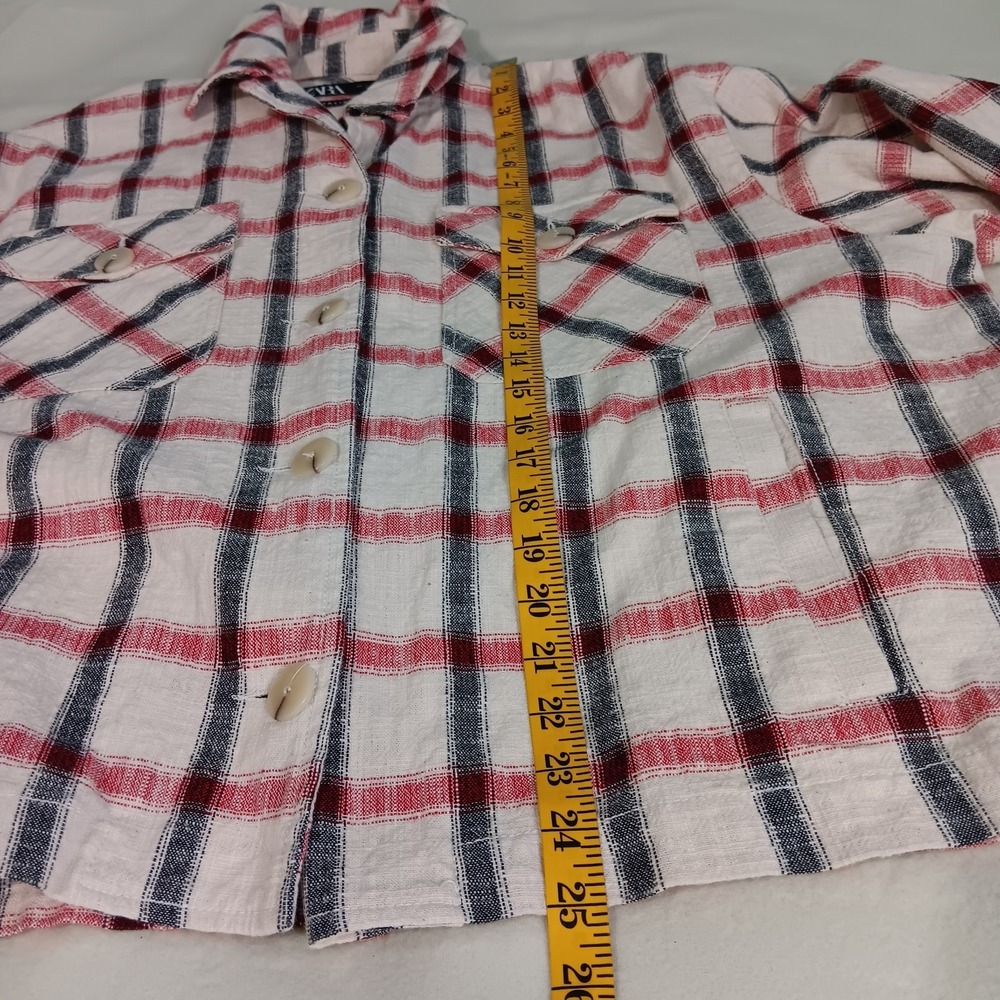 Zara Plaid Overshirt Shacket Cotton‎ Blend  Italian Fabric Pockets Boxy Size L - Picture 7 of 11